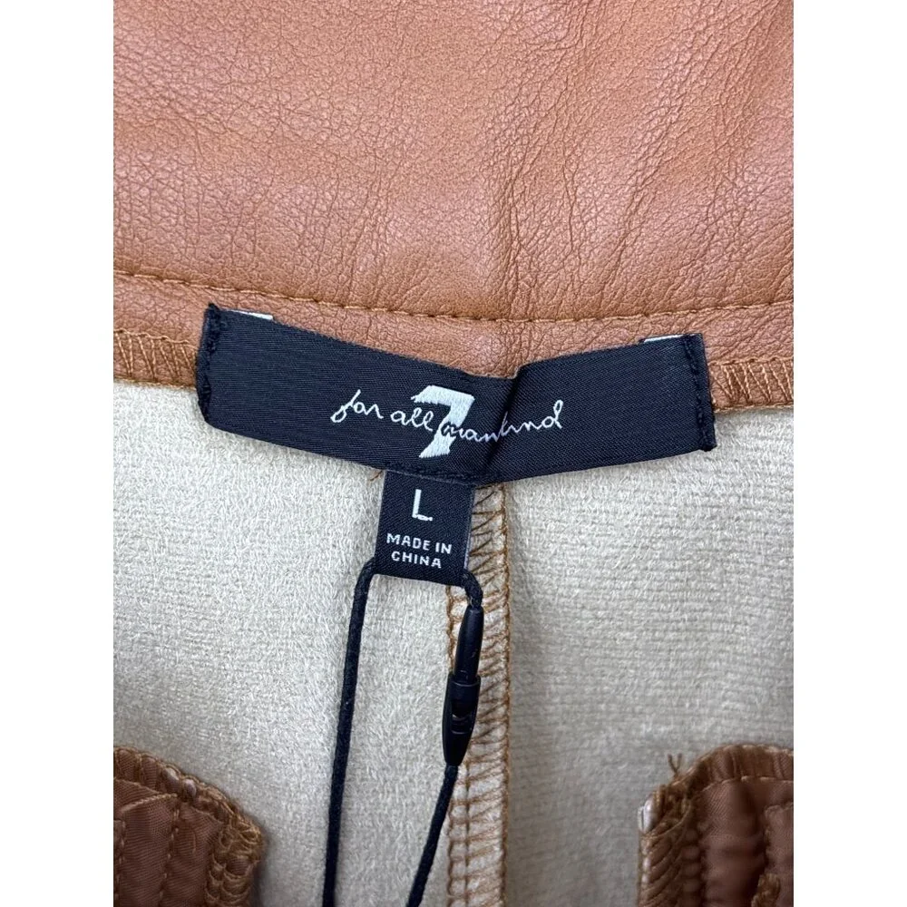 7 For All Mankind Vegan Faux Leather Crop Pant Camel Brown Large NEW - Picture 4 of 6